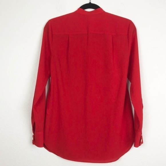J Crew Red Pleated Long Sleeve Button Down Blouse - Picture 2 of 5